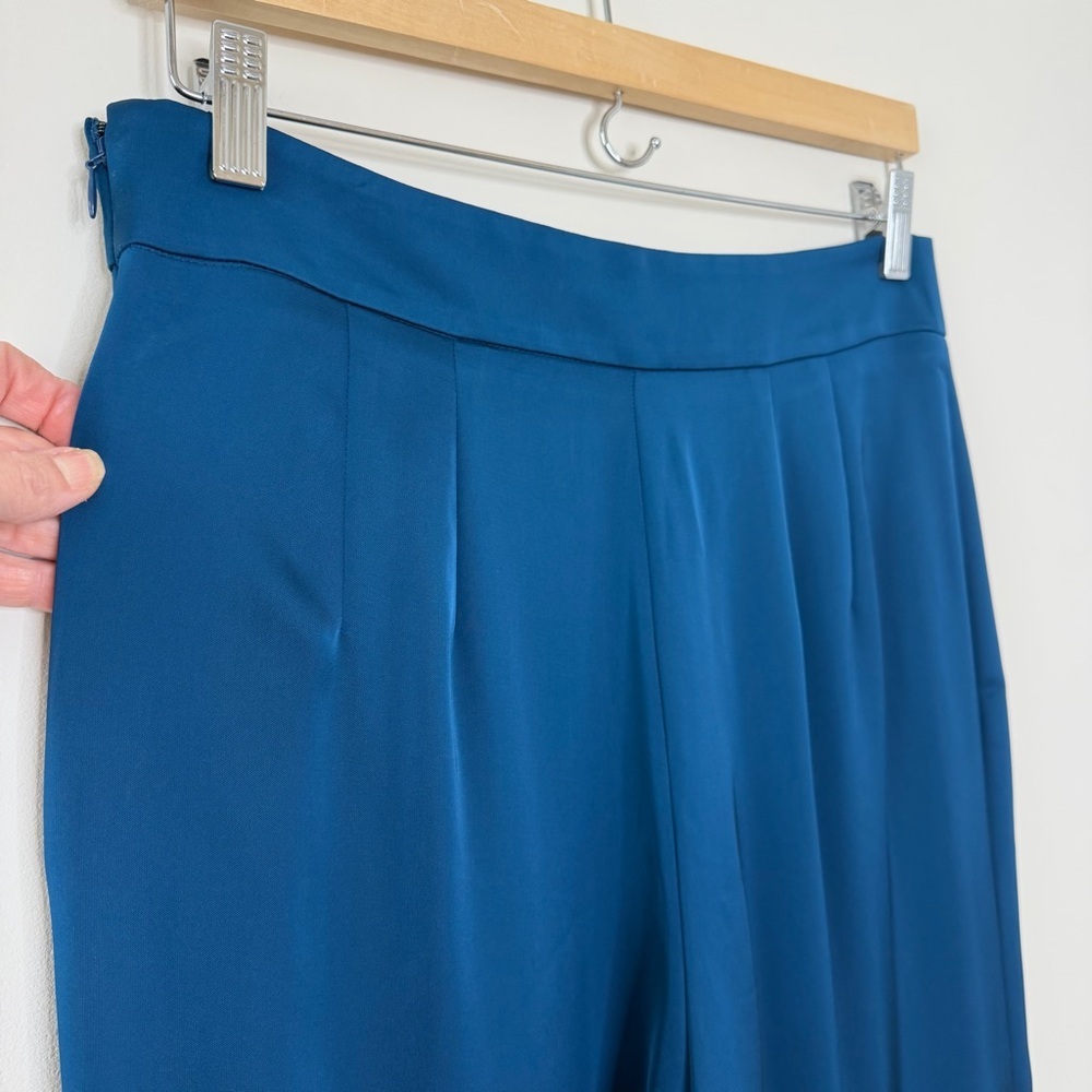 Ann Taylor Teal Satin Wide Leg Pants Fully Lined Side Zip Elegant Career Evening - Picture 6 of 10